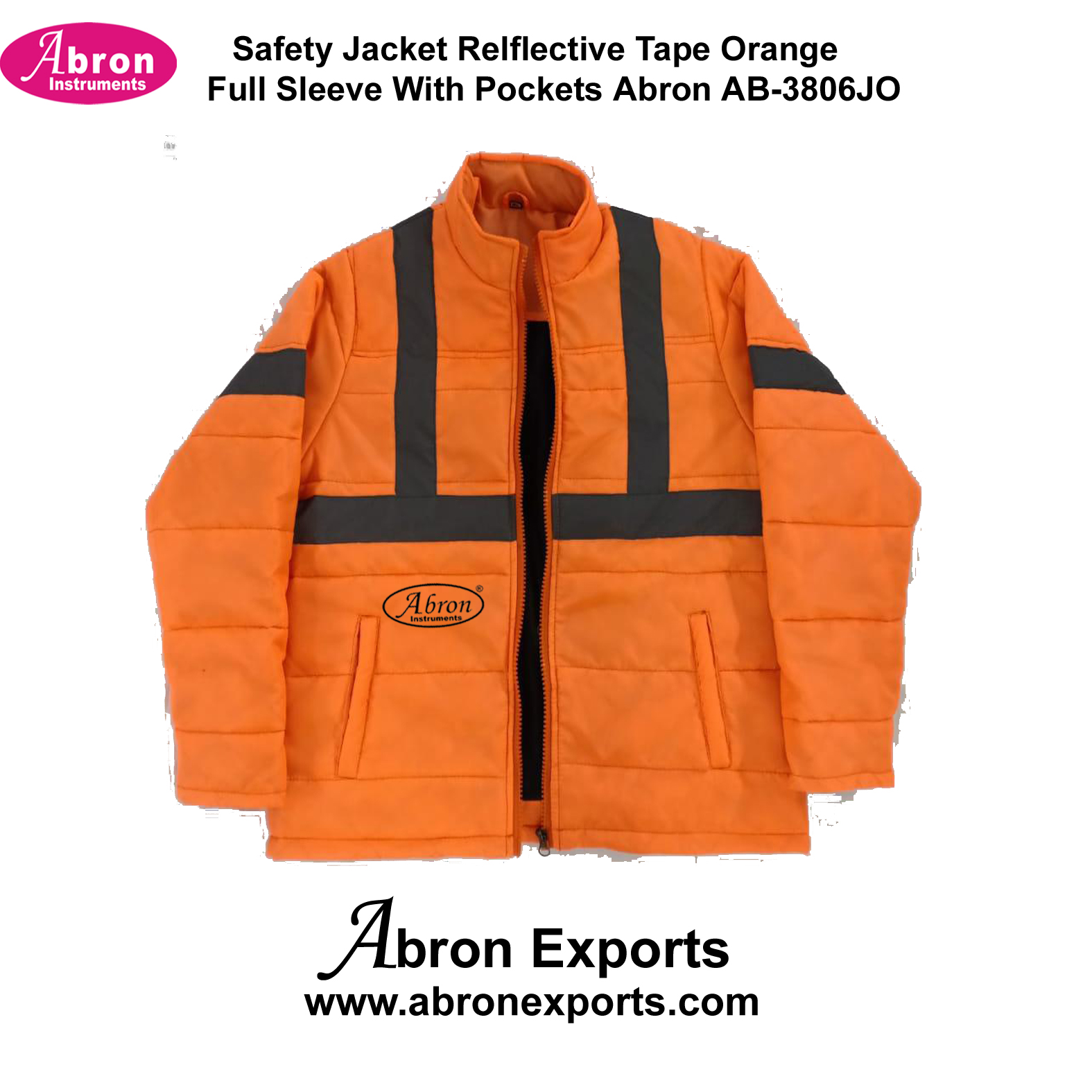 Safety Jacket Relflective Tape Orange full sleeve with pockets Abron AG-3806JO 